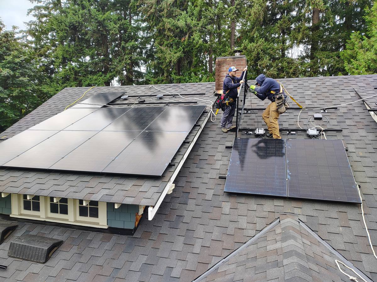 Residential rooftop solar array taking shape on a South Sound home installed by Mud Bay Electric